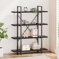 HSH 4 Tier Black Bookshelf, Industrial Metal Wood Storage Book Shelves, Modern Open 4 Shelf Bookcase and Display Etagere, Vertical Book Shelf for Bedroom Living Room Office