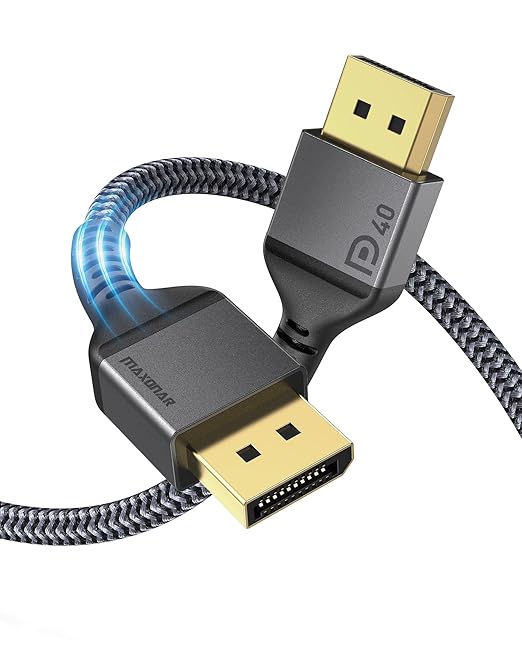 Maxonar VESA Certified DisplayPort 2.1 Cable, 16K DisplayPort Cable 2.0 Supports 80Gbps,16K@60Hz, 10K@60Hz, 8K@60Hz, 4K@165Hz, HDR, HDCP 2.2, 3D, ARC for Gaming Monitor, TV, PC, Laptop(6.6FT/ 2M)