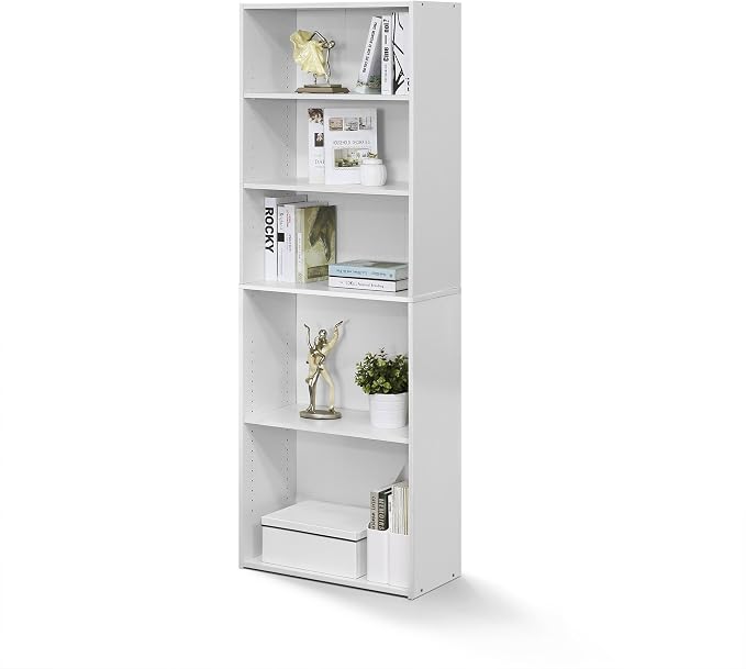 FURINNO Wright 5-Shelf Bookcase, Soft White