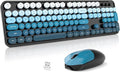 Wireless Keyboard and Mouse Combo, 2.4GHz Gradient Colorful Full-Size Retro Typewriter Keyboard with Wireless Mouse for PC/Desktop/Laptop/Windows (Black Blue)
