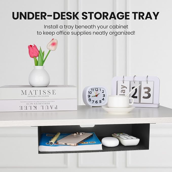 2 Pack Under Desk Shelf - 13 Inch Under Desk Storage Shelf, Metal -Under Desk Organizer - Under Shelf Storage for Office Tables & Workstations