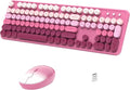 Links9+ Wireless Keyboard and Mouse, Full-Size Retro Typewriter Keyboard with Round Keycaps, 2.4GHz for Windows, Mac, Laptop, PC, Desktop (Dark Pink Gradient)