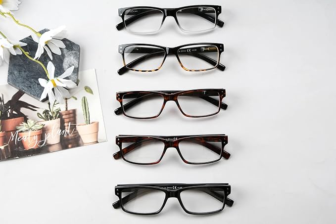 Eyekepper Vintage Reading Glasses for Men - 5 Pack Spring Hinges Classic Readers +0.75