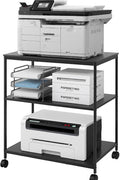 Heavy Duty 3-Tier Printer Stand with Locking Wheels, 23.6"x18.9" *31.5" Large Printer Table Shelf, Holds 100 lbs per Shelf - Fits Most 60" Desks, Perfect for Office, Home, Laser Printer or Mini Fridge