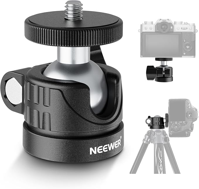 NEEWER Basic Mini Ball Head, Portable Tripod Head Camera Mount Adapter with 1/4" Screw for Compact DSLR Action Cam Phone LED Ring Light Monopod Slider, 4.4lb Max Load, 360° Swivel & 90° Tilt, GM01