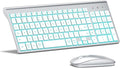 Wireless Backlit Keyboard and Mouse Ultra Slim Combo, TopMate 2.4G Silent Compact 2400DPI Mouse and Scissor Switch Keyboard Set, Batteries Included, for PC/Laptop/Windows/Mac/Gaming - BL Silver White