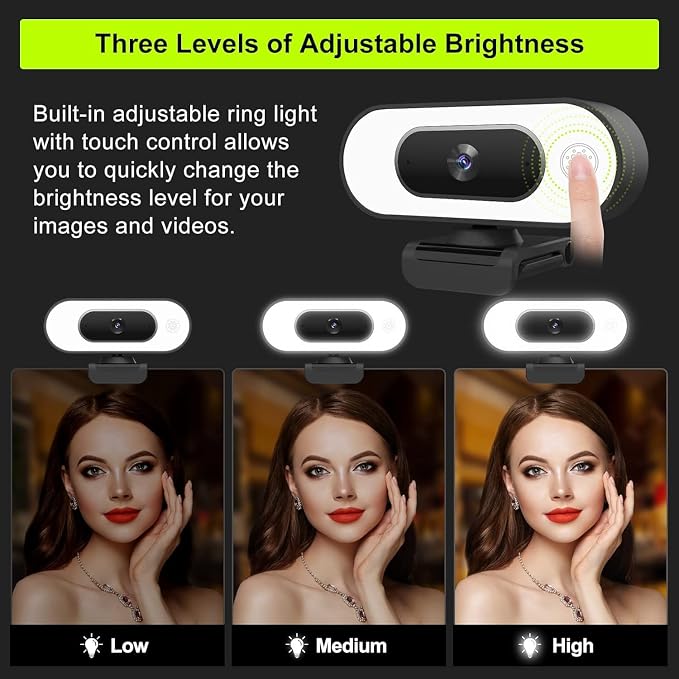 Webcam with Ring Light Microphone - Streaming Web Camera, 1080P Full HD Pro Camera for PC Mac Laptop Desktop, USB Computer Webcam with Privacy Cover and Tripod for Zoom Meeting Skype Teams Twitch