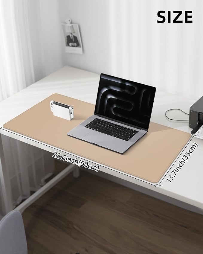 Leather Desk Pad Protector, Mouse Pad, Office Mat, Non-Slip PU Leather Blotter, Laptop Pad, Waterproof Writing Pad for Office and Home (Apricot, 31.5" x 15.7")