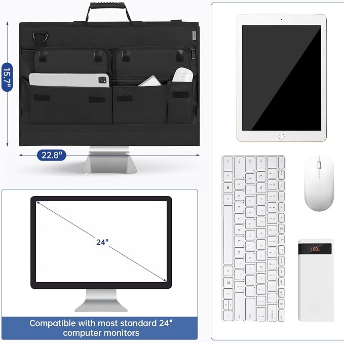 Monitor Carrying Case, Travel Case for 24'' LCD Screens and Monitors Protective Bag Monitor Dust Cover with Carry Handle & Adjustable Shoulder Strap Compatible with Desktop Computer and Accessories