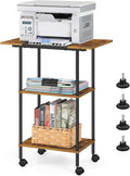 Large Printer Stand with Storage Rolling Printer Cart with Wheels 3 Tier Printer Table with Storage Shelf for Home Office Filing Scanner Fax Machine Heat Press Microwave, Rustic Brown