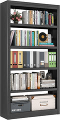 69" Tall Bookcase, Metal 6 Tier Bookshelf, Adjustable Industrial Bookshelf, Easy Assembly Modern Open Black Storage Shelf for Office, Bedroom, Living Room, Classroom, Library