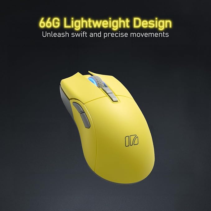 iRocks M31R Wireless Gaming Mouse, Triple Mode 2.4G/ Bluetooth/USB-C Detachable Cable Gaming Mouse, Kailh GM8.0 Switches, Advanced PixArt PAW3395 Optical Sensor, Up to 26,000 DPI - Lemon Yellow