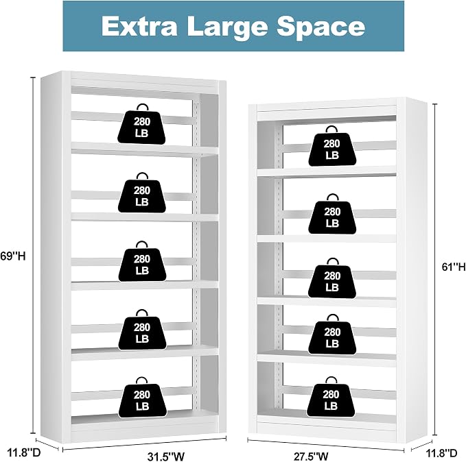 Bookcase, 5-Shelf Industrial Bookshelf, Large Storage Space, Adjustable Bookshelves, Perfect for Living Room, Home Office, Garage, Ideal for WFH Essentials & Home Office Upgrade