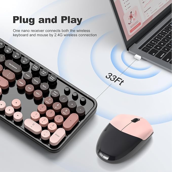 Dilter Wireless Keyboard and Mouse, Typewriter Full Size Keyboard with Number Pad and 2 in 1 USB Connected Mouse for Windows 7/8/10/11, Laptop, Desktop, PC, Computer