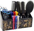 Barber Scissor Shear Holder Box, Hair Salon Supplies Acessories Tool Station Desk Organizer Case, Combs Clips Scissors Stand Storage for Stylist Groomers Hairdressers (L-Black)