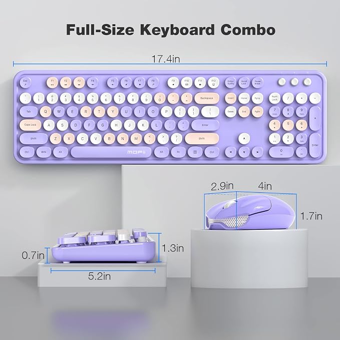 MOFII Wireless Keyboard and Mouse Combo Purple Colorful Full Size Round Key Typewriter Keyboards, 2.4G USB Keyboard Mice with 2-1 Nano Dongle for Computer Laptop PC Desktop Chromebook Smart TV