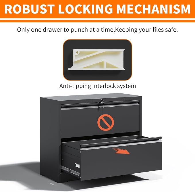 Locking File Cabinet with 2 Drawer Heavy Duty Large Metal Filing Cabinets Home Office Black Lateral File Cabinets Wide Steel Cabinet for Legal/Letter Size,Assembly Required