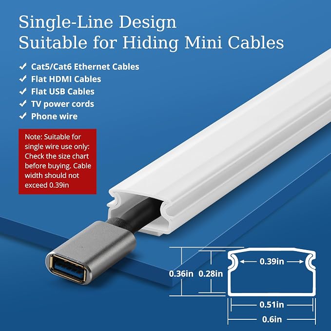 136in Cord Hider for Wall Mount TV, White Wire Covers for 1 Mini Cords, YCLYC 8Pack Cable Hider Kit, Paintable Power Wall Cord Cover, Wire Hiders for TV on Wall Cable Raceway - L17in W0.6in H0.36in