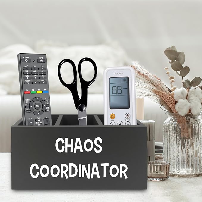 Chaos Coordinator Black Pen Pencil Holder Organizer for Desk, Thank You Gifts for Women Men Coworkers Boss Leader Manager, Appreciation Gifts Wooden Box Sign for Office Tabletop Decorations