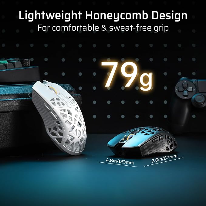 LTC GM023 Tri-Mode Wireless Gaming Mouse, 79g Ultra-Light Honeycomb Ergonomic Gaming Mouse, 2.4Ghz/BT/Wired, 6-Level DPI 8000, 6 Programmable Buttons, Pro Software