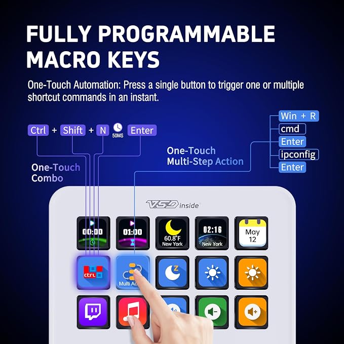 Macro Keypad, Stream Controller Deck Gaming Streaming Shortcut Keyboard, 18 Programmable Keys Customizable Visual AI Pad USB Soundboard for OBS, YouTube, Desk Office Setup, Laptop, PC, Mac