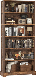 TVU 6-Tier Wooden Bookshelf, 77.2" Tall Farmhouse Style Open Bookcase, 31.5" W Standing Book Shelf with Storage, Suitable for Study, Living Room, Office, Rustic Brown