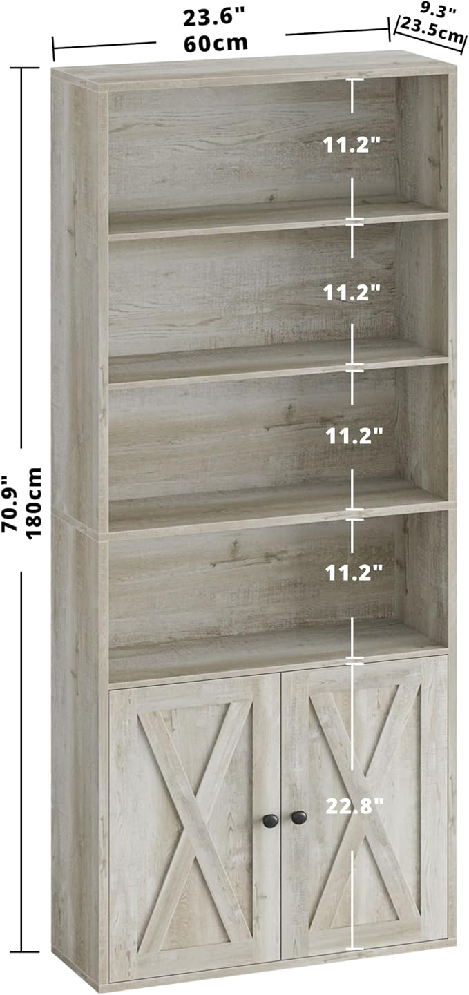 IRONCK Industrial Bookshelves and Bookcases with Doors Floor Standing 6 Shelf Display Storage Shelves 70 in Tall Bookcase for Home Office, Living Room