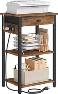 Gewudraw Printer Stand with Charging Station, 3-Tier Under Desk Printer Table, End Table with Storage Shelves for Home Office, Living Room,Bedroom,Bathroom,Brown