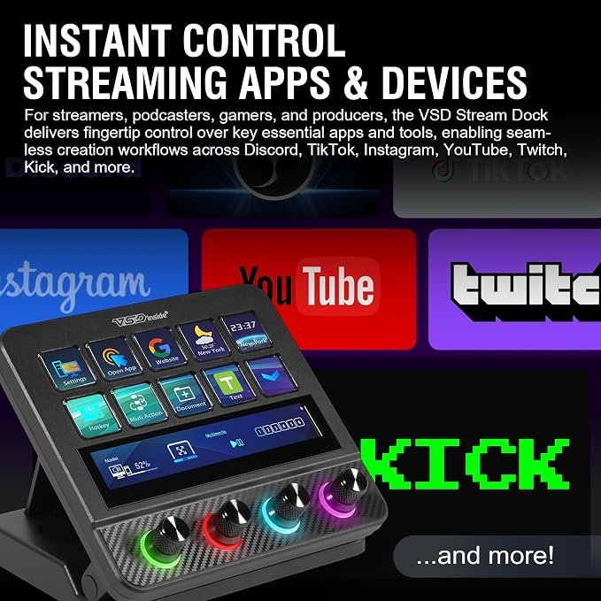 Macro Pad, Streaming Deck Stream Controller Soundboard Keypad, Programmable Keys USB Shortcut Keyboard for Gamer Streamer, Audio Mixer for OBS, YouTube, Office Desk Setup, PC, Mac