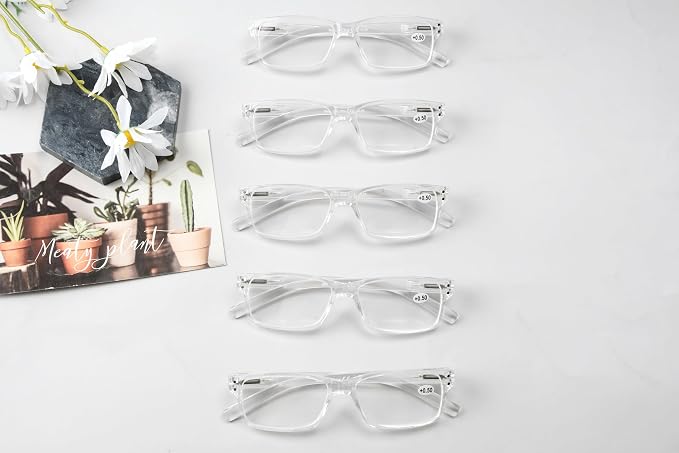 Eyekepper Vintage Reading Glasses for Men - 5 Pack Spring Hinges Classic Readers - Clear Frame +2.25