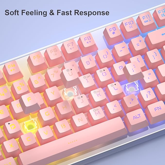 Gaming Keyboard and Mouse Combo, K1 RGB LED Backlit Keyboard with 104 Keys Computer PC Gaming Keyboard for PC/Laptop (Pink)