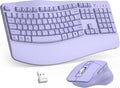 Wireless Keyboard and Mouse Combo, 2.4G Full Size Wave Keys Ergonomic Keyboard with Wrist Rest and 3-Level DPI Adjustable Wireless Ergonomic Mouse for Windows, Mac OS Desktop/Laptop/PC(Purple)
