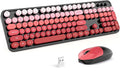 MOFII Wireless Keyboard and Mouse Combo, Retro Full Size Typewriter Keyboard with Number Pad and Sport Car Mouse for PC Computer Desktop Laptop Windows (Black Red Gradient)