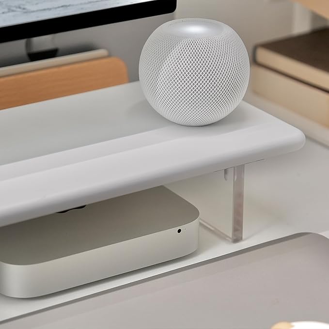 Bamboo Monitor Stand Riser with Acrylic Legs for Desk, 31.5 Inches Desktop Shelf Supports for PC Computer Monitor, Laptops, Printer, Speakers (White)
