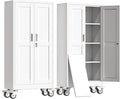 erosoei 61" H Metal Garage Storage Cabinet, Rolling Tool Cabinet with 2 Doors and Wheels, Locker Steel Cabinet with 3 Adjustable Shelves, Organization Cabinet for Garage,Office,Home,Gym,School（White）
