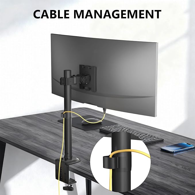 WALI Heavy Duty Single Monitor Arm Desk Mount for 13-49 Inch Screens, Ultrawide Monitor Stand with Full Motion Tilt, Swivel, Rotation, Holds up to 44 lbs, C-Clamp Mount for VESA 75/100mm,(M001S)