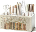 Vintage Book Floral Pen Pencil Holder for Desk, Book Lovers Reader Gifts, Reading Corner Nook Decor, Bookish Wooden Box Sign Decorations for Reading Room Classroom Bedroom Desk Tabletop