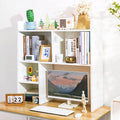 deli Desktop Shelf, Desk Hutch with 5 Shelves for Computer Desk, Desktop 3-Tier Display Rack, Multipurpose Wood Desktop Bookshelf Storage Organizer for Dorm Office Home, White