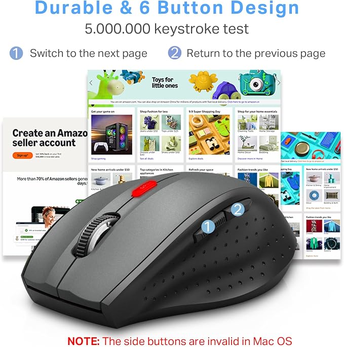 E-YOOSO Wireless Mouse for Laptop, Portable Optical Computer Mouse, 6 Buttons, Cordless 2.4GHz with USB Receiver, 5-Level 4800 DPI, 18 Months Battery Life for PC Chromebook Windows Mac