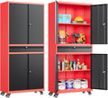SISESOL Metal Storage Cabinet with Wheels and Drawer,Rolling Garage Storage Cabinet with Lock,Black Red Metal Cabinets with Wheel,73" Mobile Tall Tool Cabinets on Wheel for Home,Office,Garage,Shop