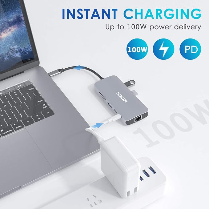 USB C Adapters for MacBook Pro/Air,Mac Dongle with 3 USB Port,USB C to HDMI, USB C to RJ45 Ethernet,MOKiN 9 in 1 USB C to HDMI Adapter,100W Pd Charging, USB C to SD/TF Card Reader USB C Hub