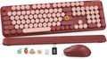 Wireless Keyboard and Mouse Combo, Wine Red Retro Typewriter Style Keyboard with Round Keycaps and Magnetic Wrist Rest, 2.4GHz Wireless for Mac, Windows PC, Laptop, Home Office, School, SABLUTE CK23