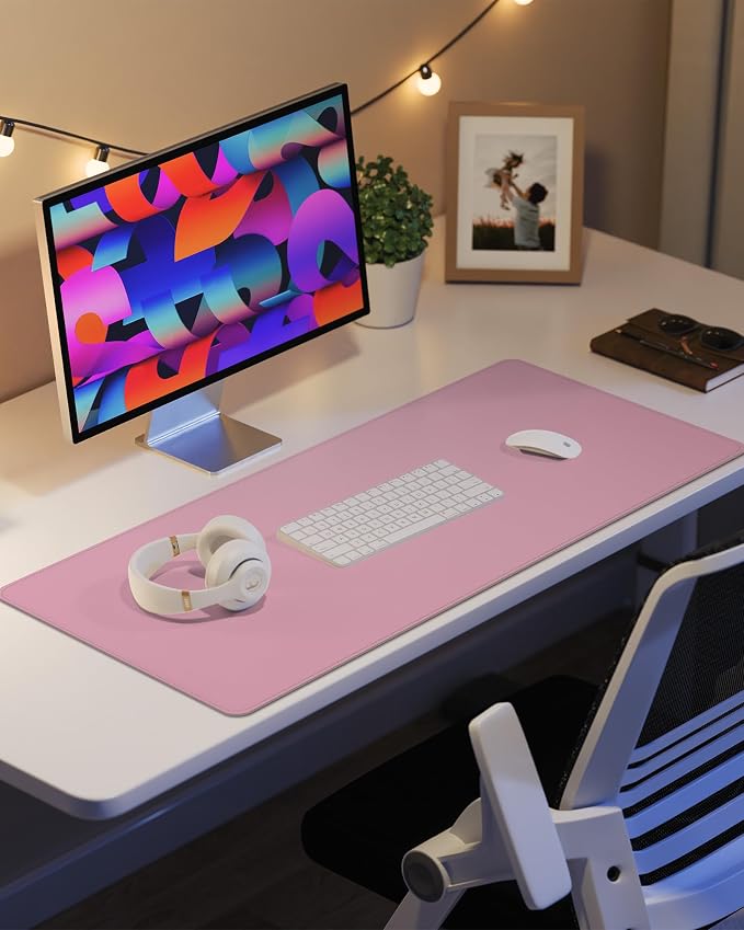 Pink Desk Mat, PU Leather Desk pad Large Mouse Pad, Non-Slip Desk Pad, Waterproof Desk Blotter Mat, Desk Cover Mat for Office and Home (31.5" x 15.7")