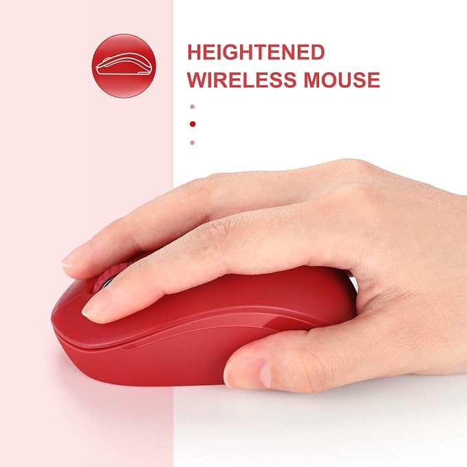 seenda Wireless Mouse, 2.4G Noiseless Mouse with USB Receiver Portable Computer Mice for Windows PC, Notebook, Laptop - Red