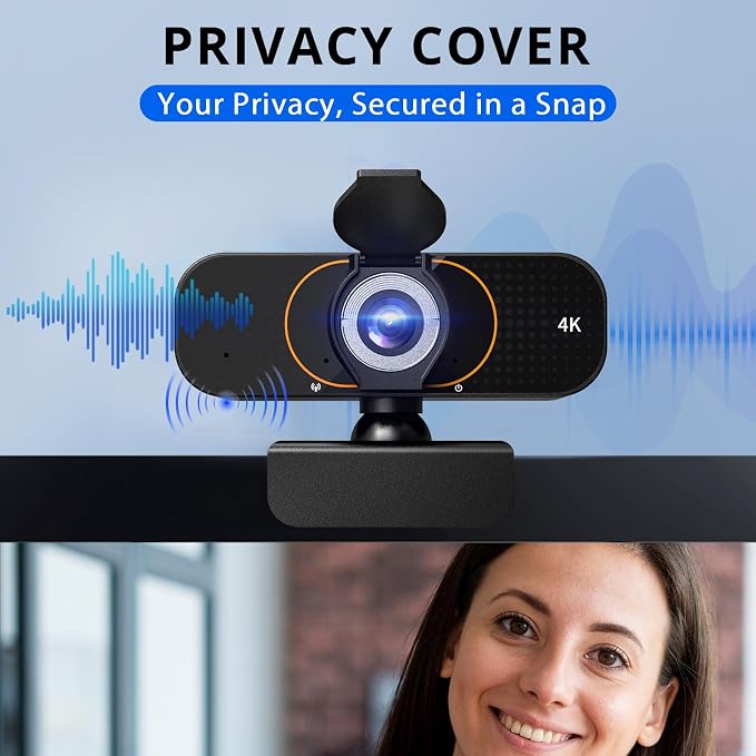 Webcam for pc, Camera for Computer/Laptop/Light Correction/Microphone, Web cam for Streaming/Gaming/Online Classes/Conferences/Video Callings,Updated HD 4K Webcam