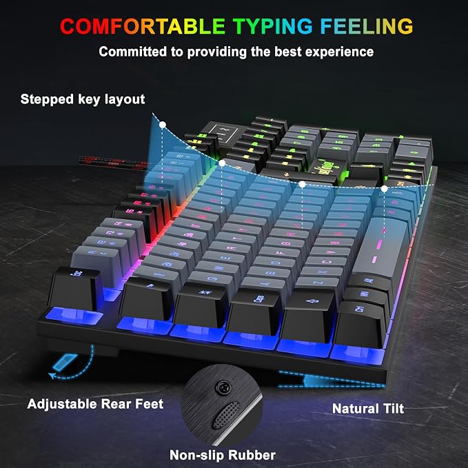 BlueFinger RGB Gaming Keyboard and Backlit Mouse Combo, USB Wired, LED Gaming Set for Laptop PC Computer Game and Work(Black & Gray)