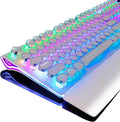RK ROYAL KLUDGE S108 Typewriter Mechanical Keyboard, Full RGB Gaming Keyboard, Wired PC Game Keyboards with Detachable Wrist Rest and Number Pad, Retro Round Keycaps, Brown Switch White