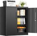 INTERGREAT Steel Storage Cabinet with Lock, Lockable Metal Storage Cabinets with 2 Adjustable Shelves, Black Counter Height Garage Cabinet