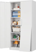 Wide & Deep Metal Storage Cabinet with 2 Doors and 5 Adjustable Shelves,White Locking Metal Cabinet,Large Garage Storage Cabinets,Lockable Tall Pantry Cabinets for Home,Office,Garage,Shop 72x36x18