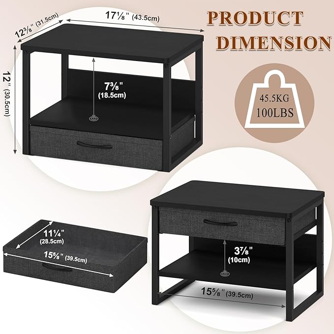 MARTY Printer Stand with Storage Drawer for Desk, 2-Tier Desktop Printer Stand Shelf Organzier for Home Office Printer Riser Under Desk Small Printer Table for Fax Machine Copier Scanner (Black)
